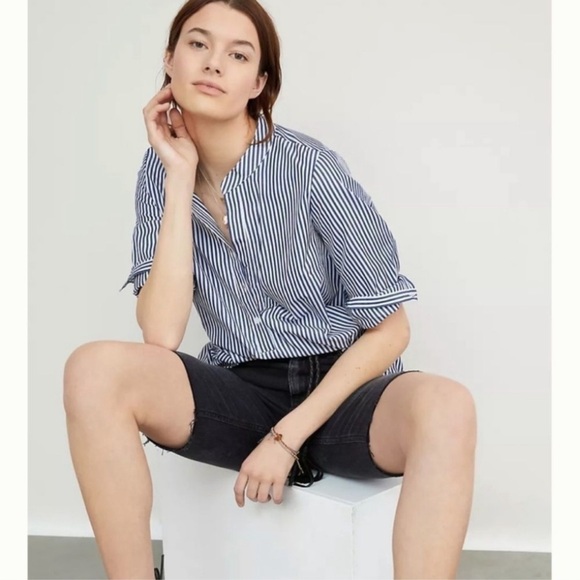 Harshman Derrington Striped Cotton Tunic Top Poplin Size Small Blue/White - Picture 3 of 12